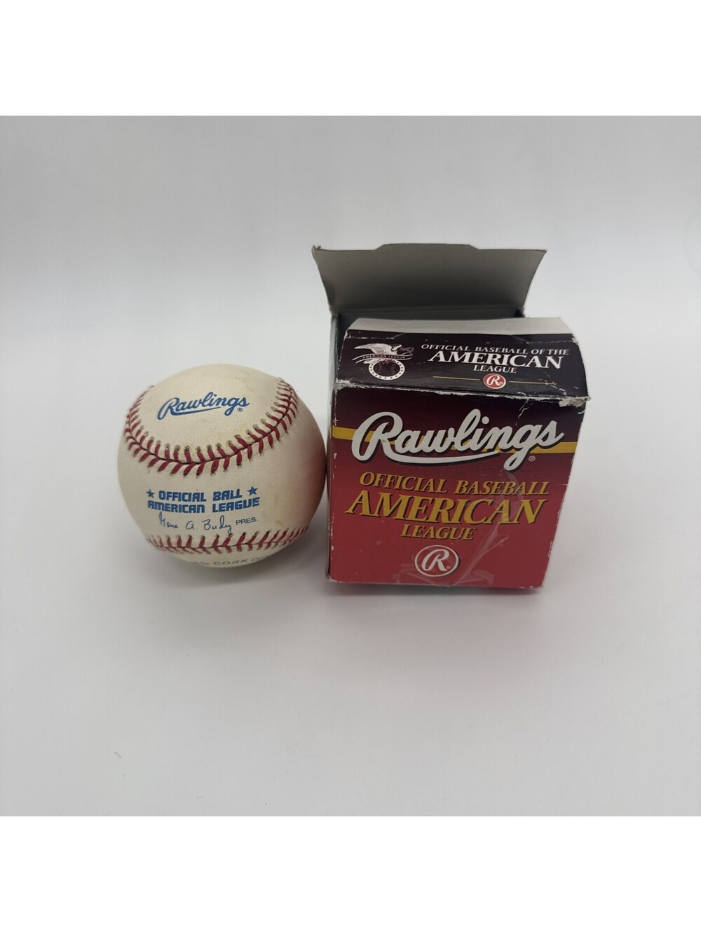 Vintage Rawlings Gene Budig  American League Baseballs With Box Cushion Cork